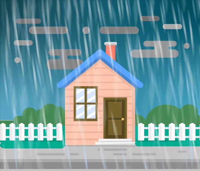 Cartoon image of house with rain