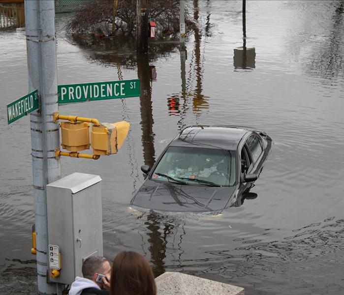 Car completely under water due to flooding in 2010, Rhode Island 